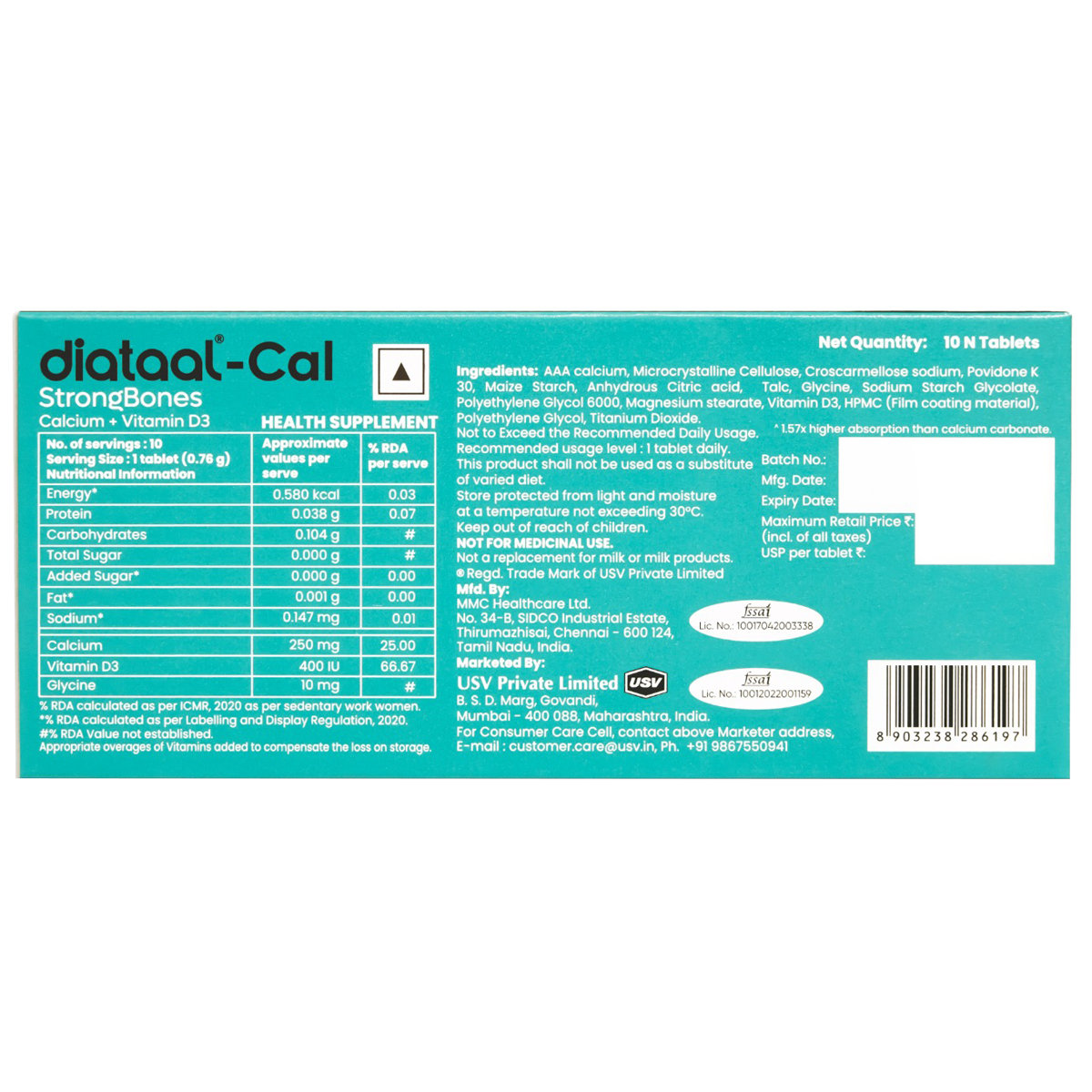 Diataal Cal Strong Bones 10 Tablets | Clinically Tested AAA Calcium + 400 IU Vit D3 + Glycine | 57% Better Absorption | For Strong Bones, Joints & Muscles | Patented Japanese Tech |, Pack of 10 Diataal Cal Strong Bones 10 Tablets | Clinically Tested AAA Calcium + 400 IU Vit D3 + Glycine | 57% Better Absorption | For Strong Bones, Joints & Muscles | Patented Japanese Tech |, Pack of 10