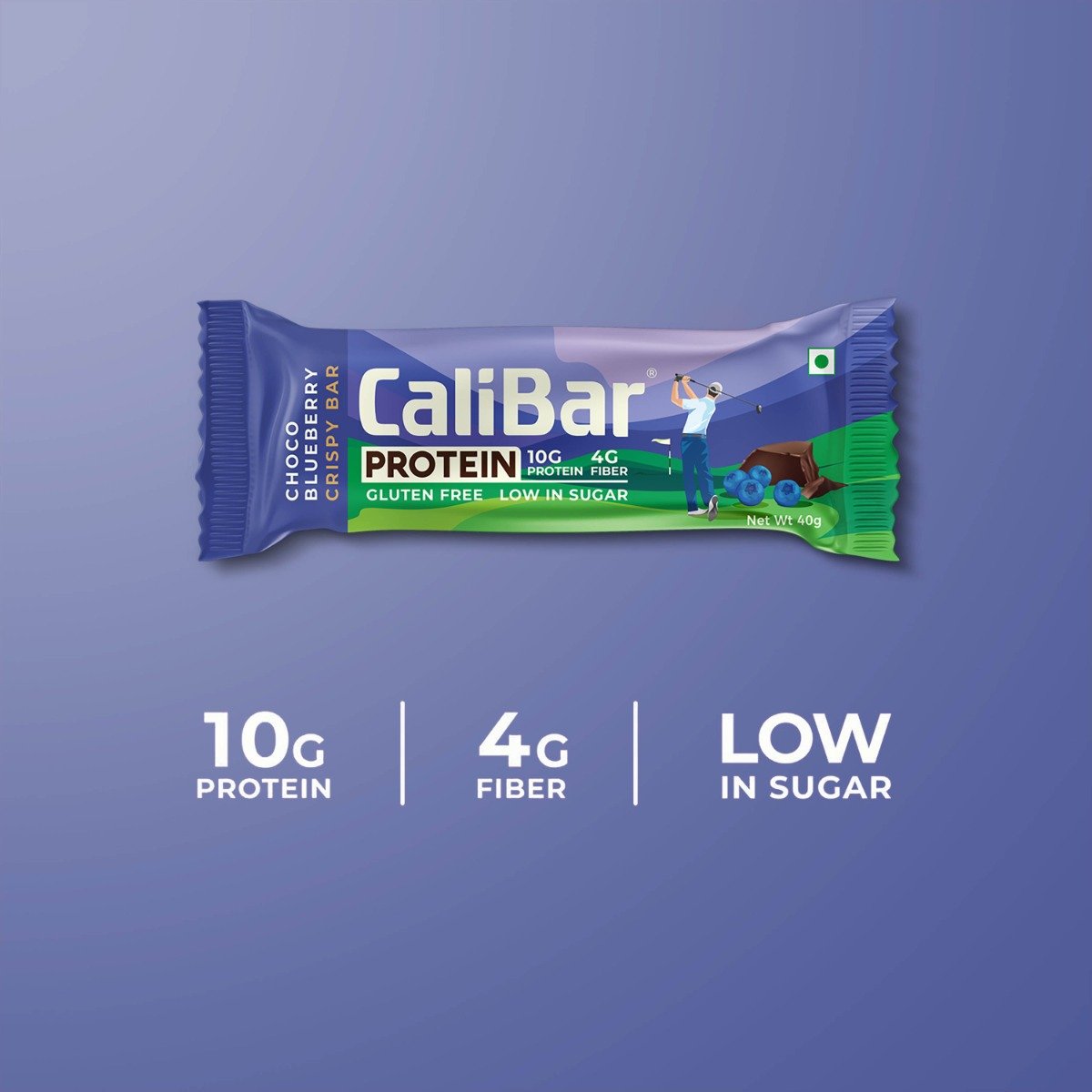 CaliBar 10g Protein Choco Blueberry Crispy Bar | No Added Sugar, 40 gm, Pack of 1 CaliBar 10g Protein Choco Blueberry Crispy Bar | No Added Sugar, 40 gm, Pack of 1