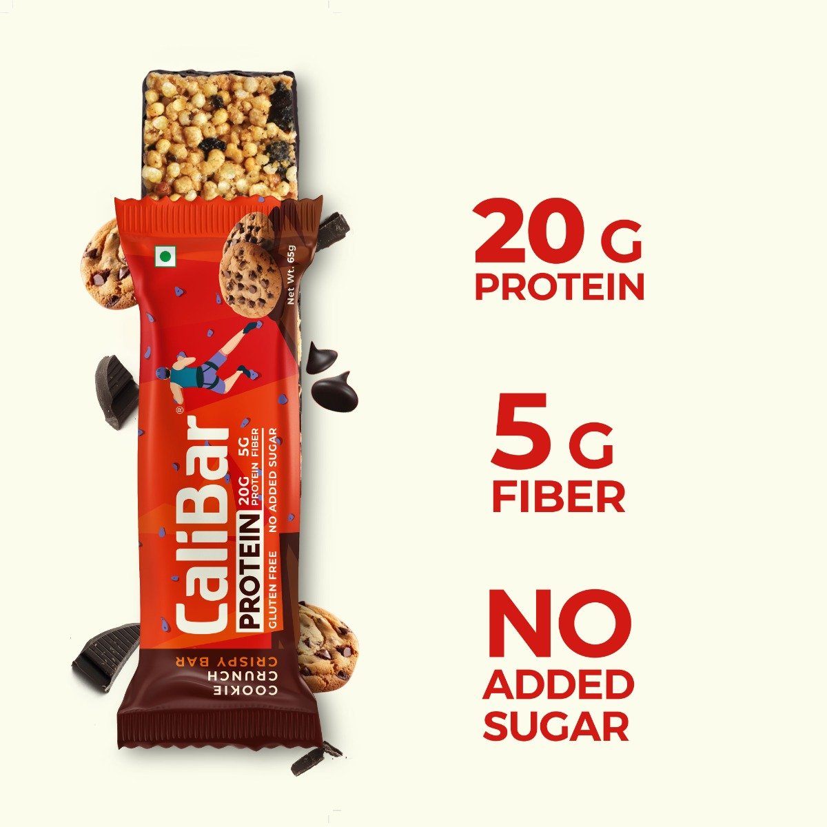 CaliBar 20g Protein Cookie Crunch Crispy Bar | No Added Sugar, 65 gm, Pack of 1 CaliBar 20g Protein Cookie Crunch Crispy Bar | No Added Sugar, 65 gm, Pack of 1