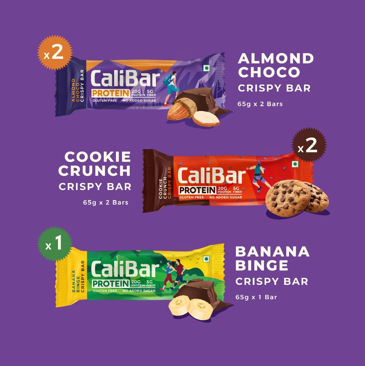 CaliBar 20g Protein 5-BAR Variety Pack | No Added Sugar, 5x65 gm, Pack of 1 CaliBar 20g Protein 5-BAR Variety Pack | No Added Sugar, 5x65 gm, Pack of 1