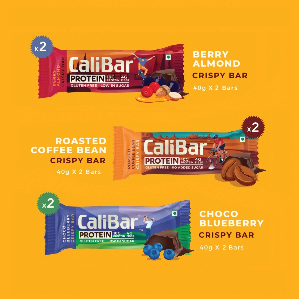 CaliBar 10g Protein 6-BAR Variety Pack | No Added Sugar, 6x40 gm, Pack of 1 CaliBar 10g Protein 6-BAR Variety Pack | No Added Sugar, 6x40 gm, Pack of 1