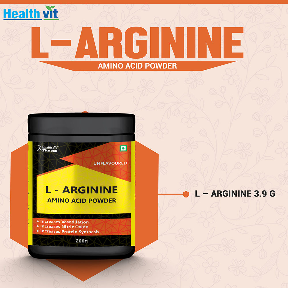 Healthvit Fitness L-Arginine Amino Acid Powder, 200 gm, Pack of 1 