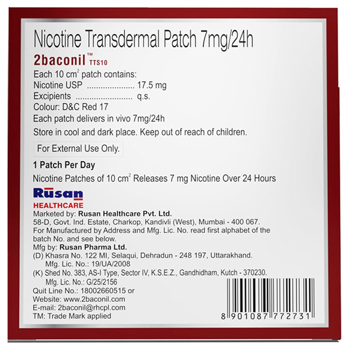 2baconil TTS10 7mg/24h Nicotine Transdermal Patch, 7 Count, Pack of 1 2baconil TTS10 7mg/24h Nicotine Transdermal Patch, 7 Count, Pack of 1