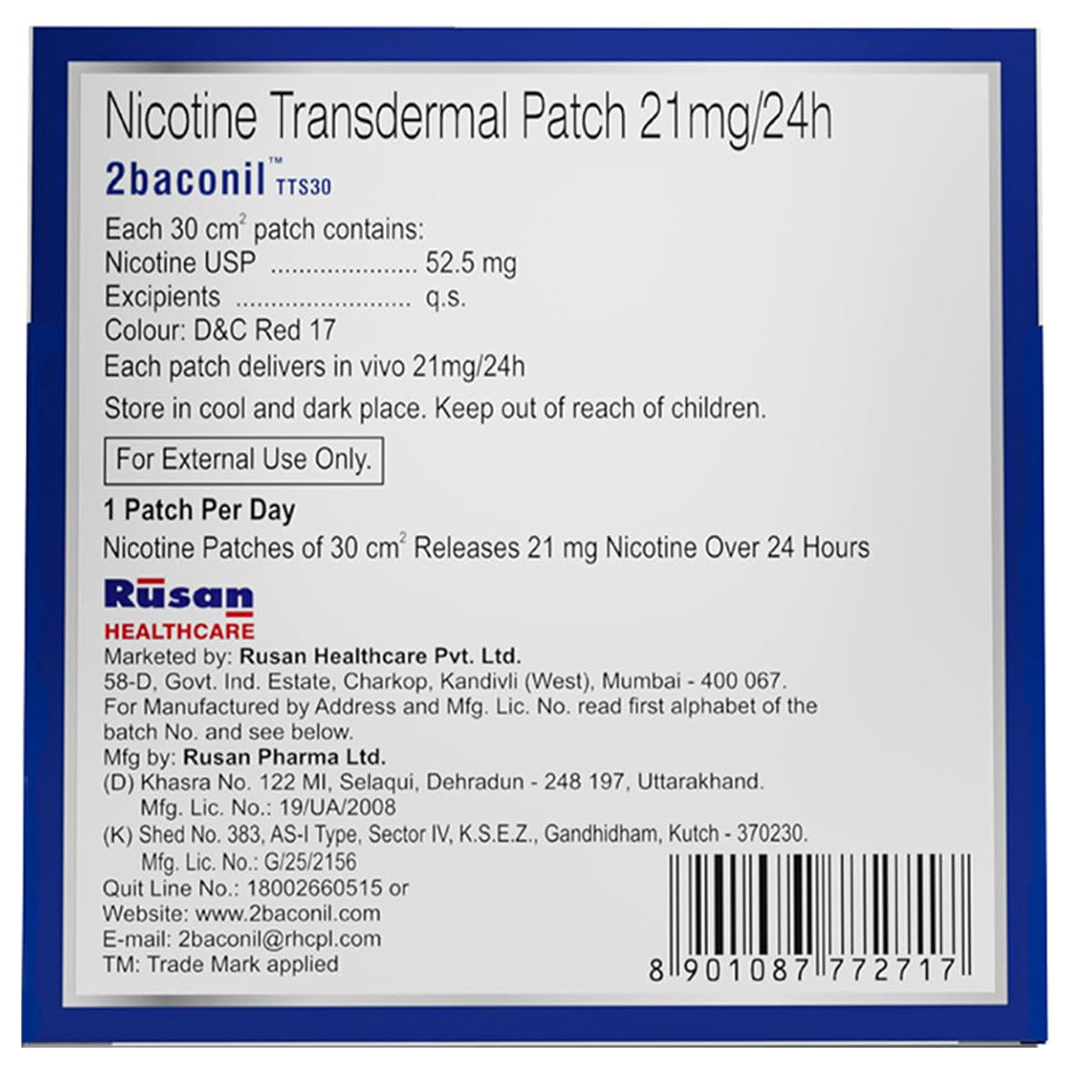 2baconil TTS30 21mg Patches, 7 Count, Pack of 1 2baconil TTS30 21mg Patches, 7 Count, Pack of 1