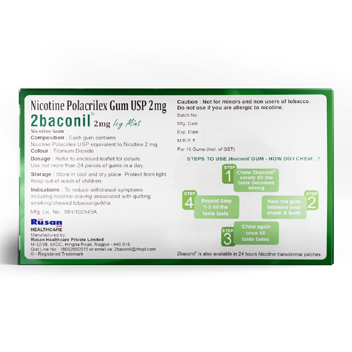 2baconil 2mg Chewing Gum Icy Mint 10's, Pack of 10 2baconil 2mg Chewing Gum Icy Mint 10's, Pack of 10