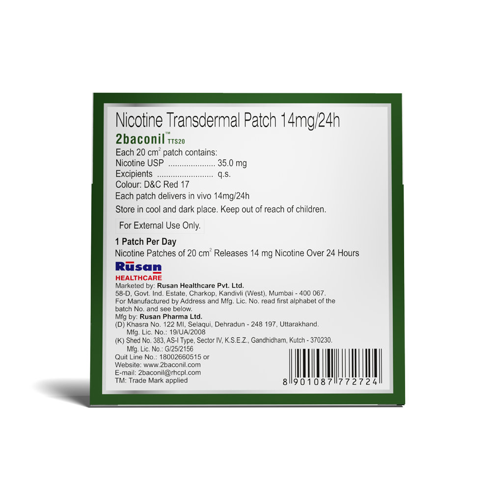 2baconil TTS20 14mg/24h Nicotine Transdermal Patch, 7 Count, Pack of 1 2baconil TTS20 14mg/24h Nicotine Transdermal Patch, 7 Count, Pack of 1