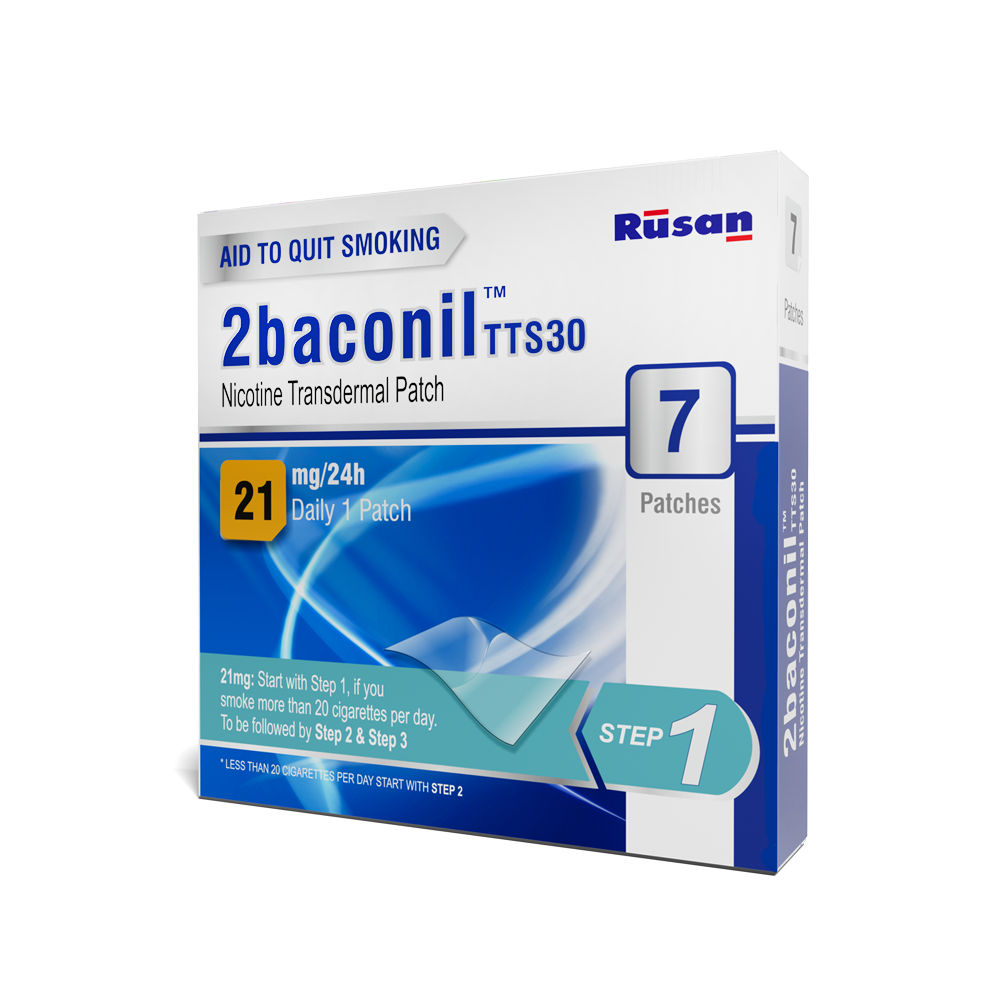 2Baconil TTS30 Nicotine 21mg/24h Transdermal Patch 7's Price, Uses