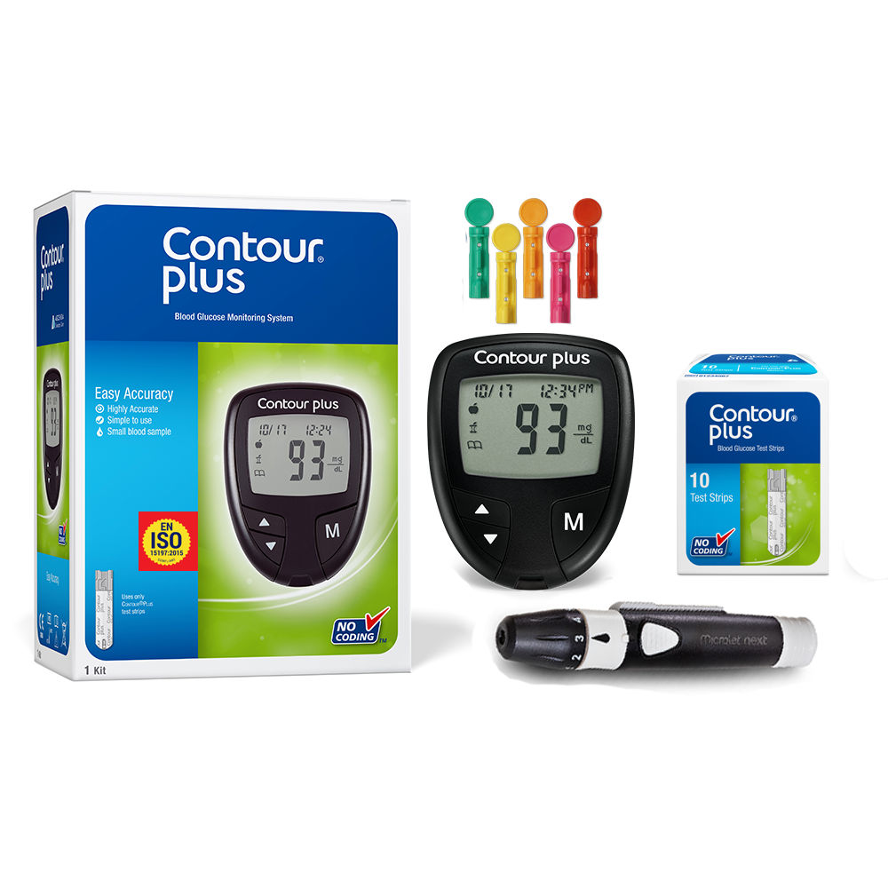Buy Contour Plus Blood Glucose Monitoring System With 10 Free Strips, 1 Kit Online