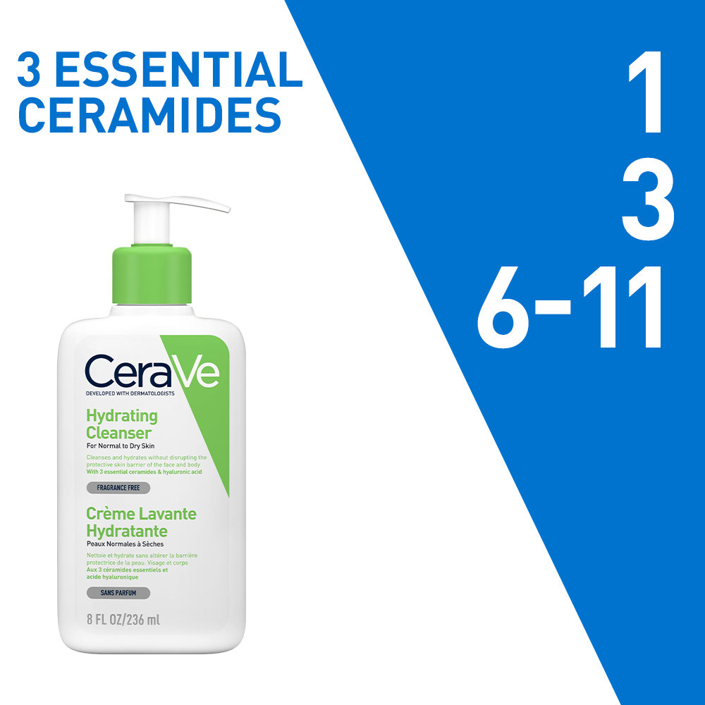 CeraVe Hydrating Cleanser 236 ml | Ceramides & Hyaluronic Acid | Gently Cleanses | All Day Hydration | For Face & Body | Suitable For Adult & Children | For Normal to Dry Skin, Pack of 1 CeraVe Hydrating Cleanser 236 ml | Ceramides & Hyaluronic Acid | Gently Cleanses | All Day Hydration | For Face & Body | Suitable For Adult & Children | For Normal to Dry Skin, Pack of 1