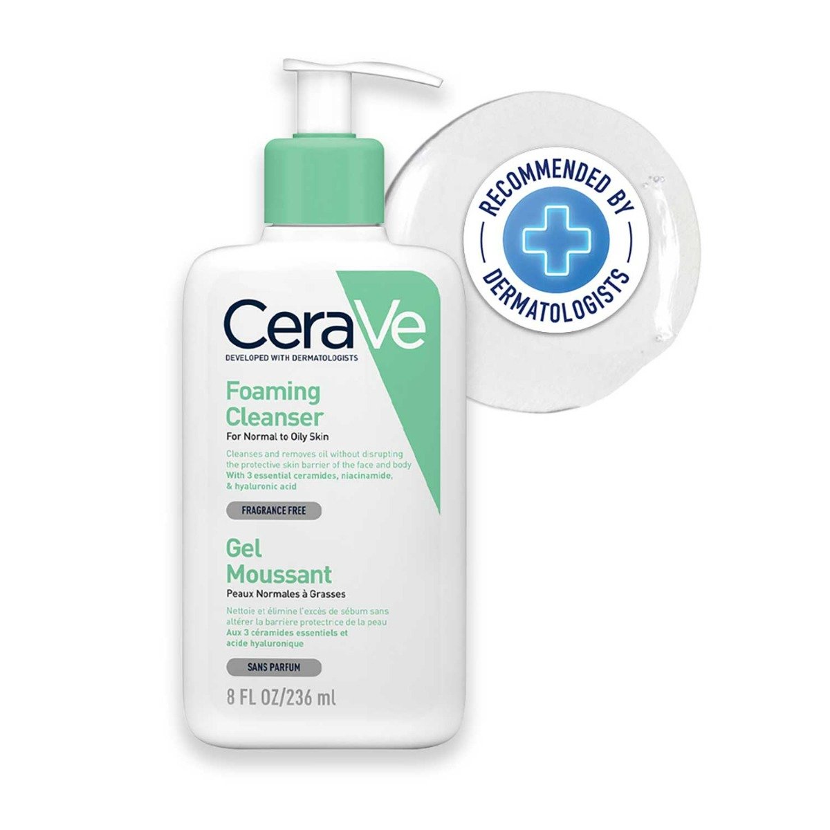 CeraVe Foaming Cleanser 236 ml | Ceramides, Niacinamides, Hyaluronic Acid | Gently Cleanses | Controls Oil | For Normal to Oily Skin, Pack of 1 CeraVe Foaming Cleanser 236 ml | Ceramides, Niacinamides, Hyaluronic Acid | Gently Cleanses | Controls Oil | For Normal to Oily Skin, Pack of 1