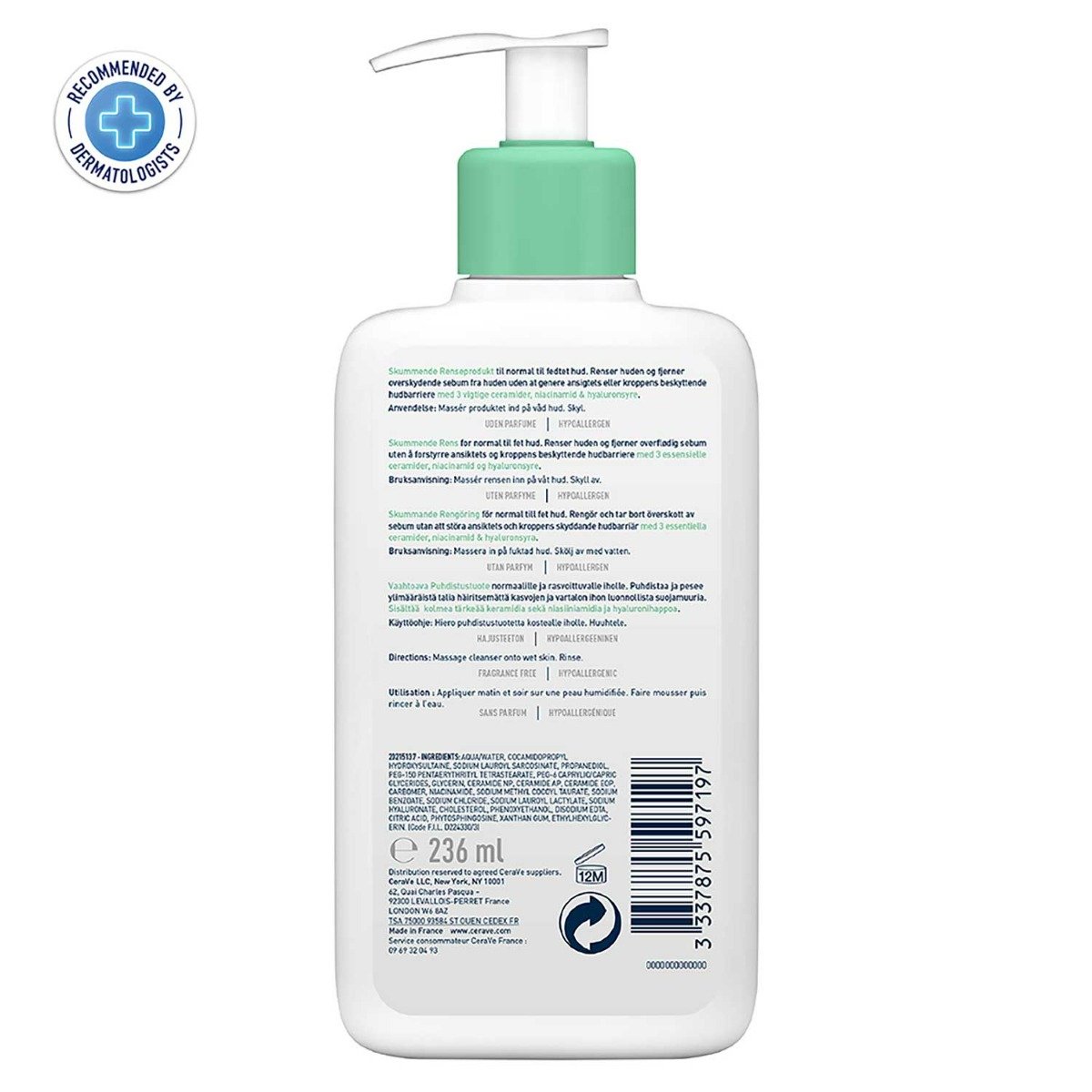 CeraVe Foaming Cleanser 236 ml | Ceramides, Niacinamides, Hyaluronic Acid | Gently Cleanses | Controls Oil | For Normal to Oily Skin, Pack of 1 CeraVe Foaming Cleanser 236 ml | Ceramides, Niacinamides, Hyaluronic Acid | Gently Cleanses | Controls Oil | For Normal to Oily Skin, Pack of 1