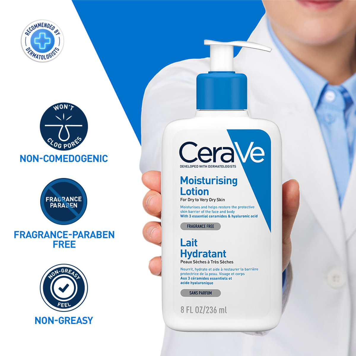 CeraVe Moisturising Lotion 236 ml | Ceramides & Hyaluronic Acid | Provides Long Lasting Hydration | Non Greasy | For Dry to Very Dry Skin, Pack of 1 CeraVe Moisturising Lotion 236 ml | Ceramides & Hyaluronic Acid | Provides Long Lasting Hydration | Non Greasy | For Dry to Very Dry Skin, Pack of 1