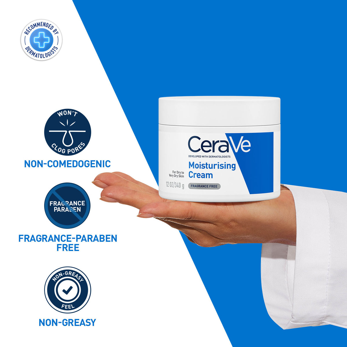CeraVe Moisturising Cream 340 gm | Ceramides & Hyaluronic Acid | Provides Long Lasting Hydration | Non Greasy | For Dry to Very Dry Skin, Pack of 1 CeraVe Moisturising Cream 340 gm | Ceramides & Hyaluronic Acid | Provides Long Lasting Hydration | Non Greasy | For Dry to Very Dry Skin, Pack of 1