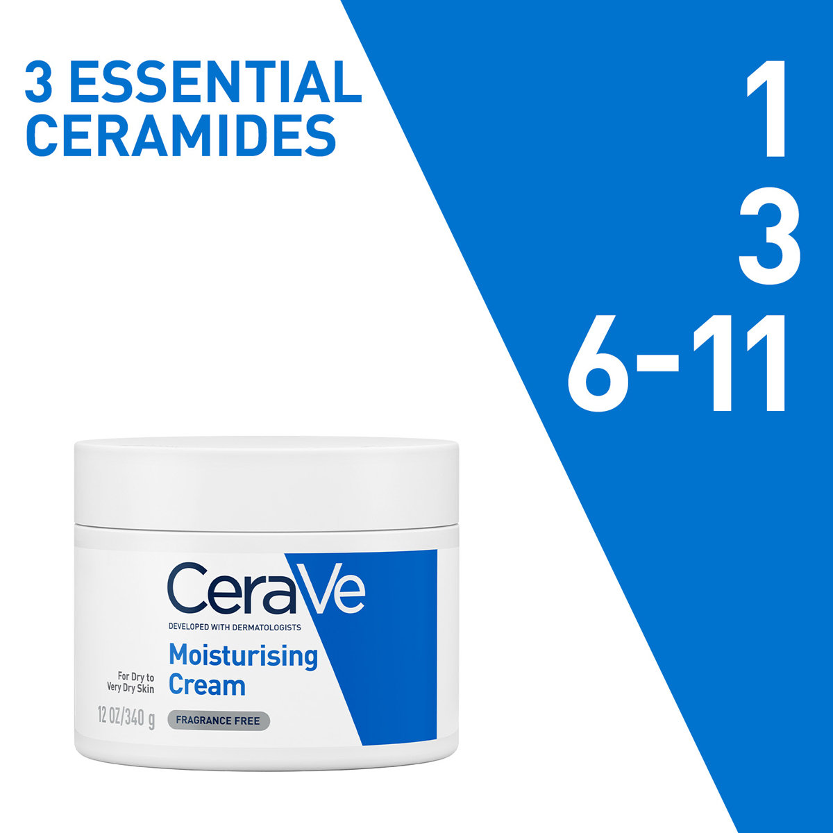 CeraVe Moisturising Cream 340 gm | Ceramides & Hyaluronic Acid | Provides Long Lasting Hydration | Non Greasy | For Dry to Very Dry Skin, Pack of 1 CeraVe Moisturising Cream 340 gm | Ceramides & Hyaluronic Acid | Provides Long Lasting Hydration | Non Greasy | For Dry to Very Dry Skin, Pack of 1