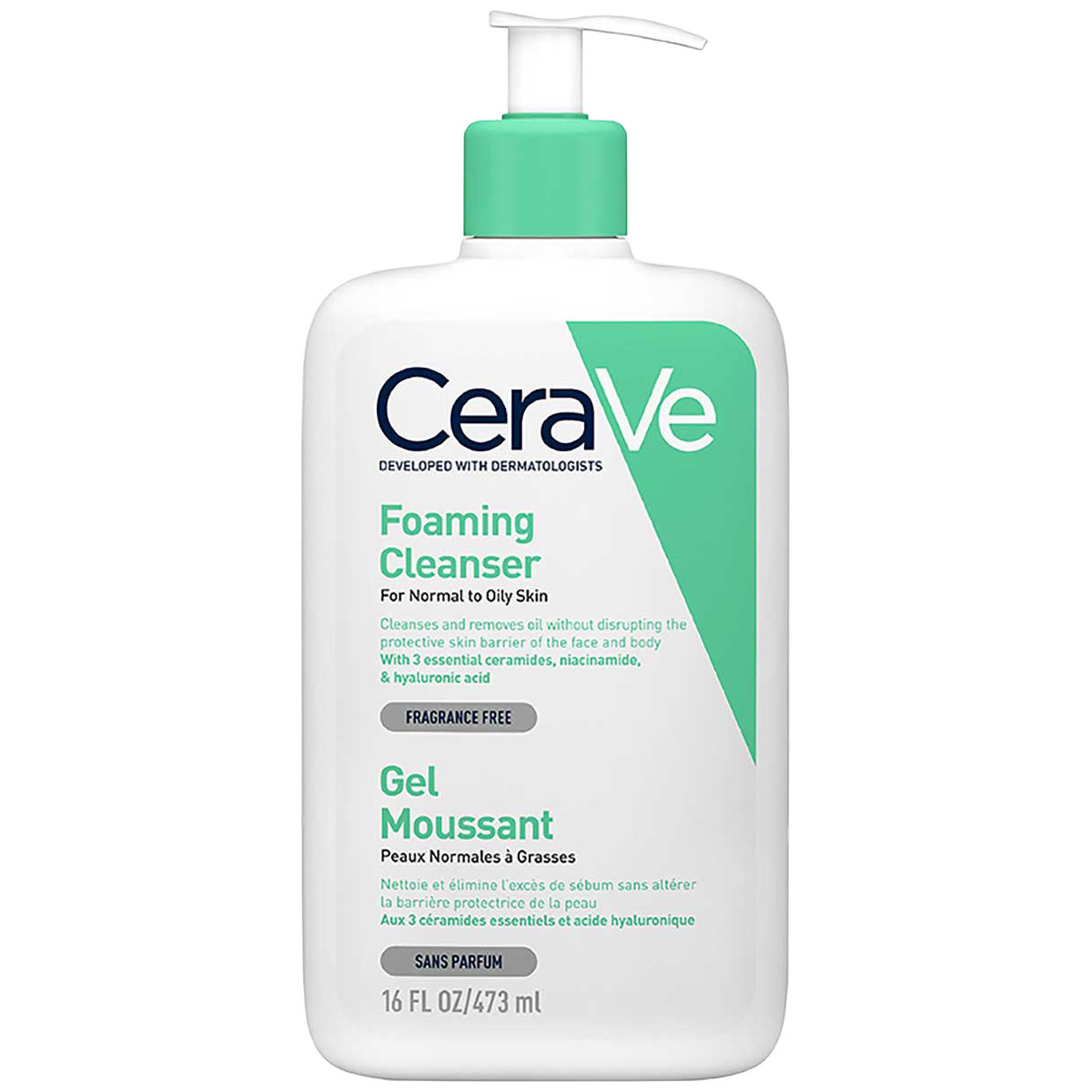 CeraVe Foaming Cleanser 473 ml | Ceramides, Niacinamides, Hyaluronic Acid| Gently Cleanses | Controls Oil | For Normal to Oily Skin, Pack of 1 CeraVe Foaming Cleanser 473 ml | Ceramides, Niacinamides, Hyaluronic Acid| Gently Cleanses | Controls Oil | For Normal to Oily Skin, Pack of 1