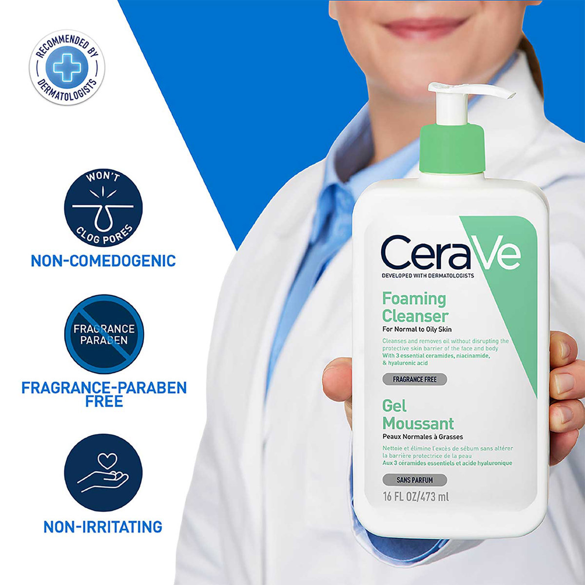 CeraVe Foaming Cleanser 473 ml | Ceramides, Niacinamides, Hyaluronic Acid| Gently Cleanses | Controls Oil | For Normal to Oily Skin, Pack of 1 CeraVe Foaming Cleanser 473 ml | Ceramides, Niacinamides, Hyaluronic Acid| Gently Cleanses | Controls Oil | For Normal to Oily Skin, Pack of 1