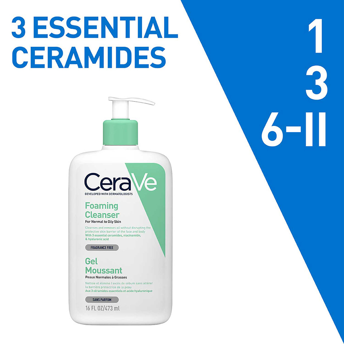 CeraVe Foaming Cleanser 473 ml | Ceramides, Niacinamides, Hyaluronic Acid| Gently Cleanses | Controls Oil | For Normal to Oily Skin, Pack of 1 CeraVe Foaming Cleanser 473 ml | Ceramides, Niacinamides, Hyaluronic Acid| Gently Cleanses | Controls Oil | For Normal to Oily Skin, Pack of 1