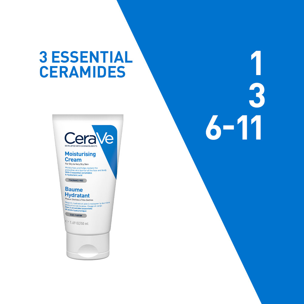 CeraVe Moisturising Cream 50 ml | Ceramides & Hyaluronic Acid | Provides Long Lasting Hydration | Non Greasy | For Dry to Very Dry Skin, Pack of 1 CeraVe Moisturising Cream 50 ml | Ceramides & Hyaluronic Acid | Provides Long Lasting Hydration | Non Greasy | For Dry to Very Dry Skin, Pack of 1