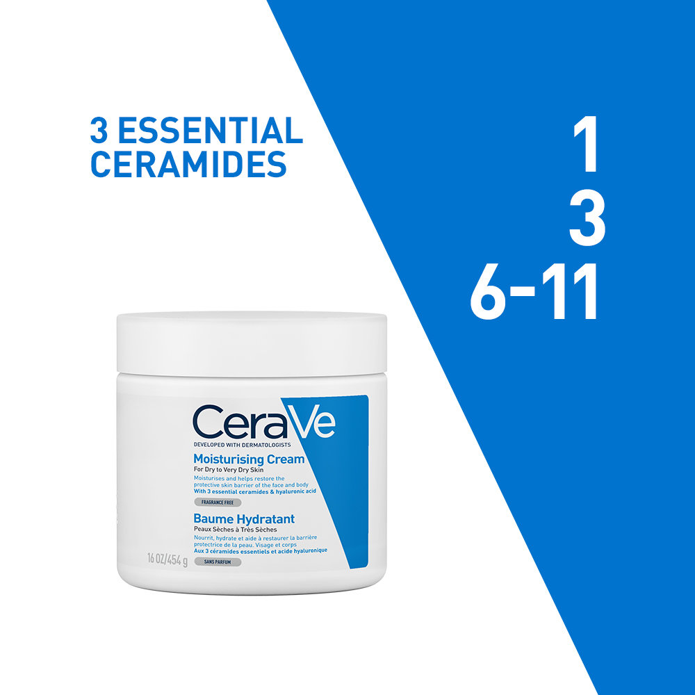 CeraVe Moisturising Cream 454 gm | Ceramides & Hyaluronic Acid | Provides Long Lasting Hydration | Non Greasy | For Dry to Very Dry Skin, Pack of 1 CeraVe Moisturising Cream 454 gm | Ceramides & Hyaluronic Acid | Provides Long Lasting Hydration | Non Greasy | For Dry to Very Dry Skin, Pack of 1