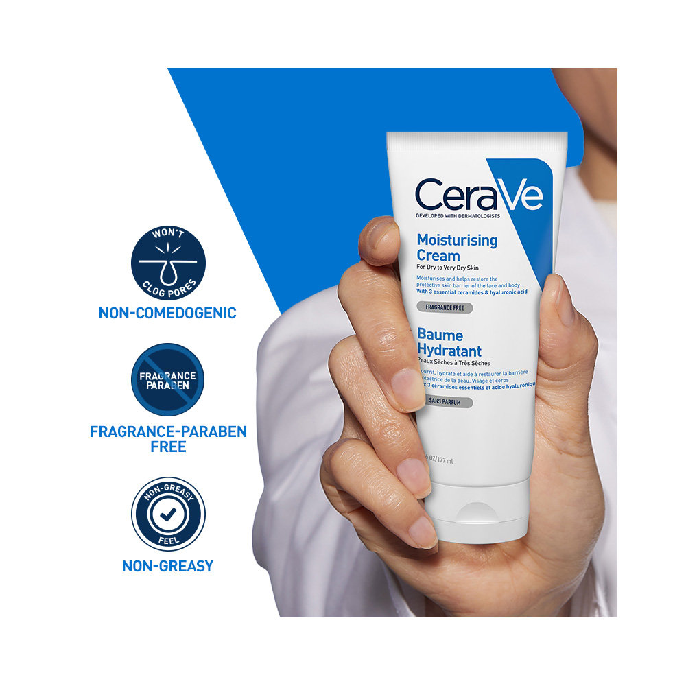 CeraVe Moisturising Cream 177 ml | Ceramides & Hyaluronic Acid | Provides Long Lasting Hydration | Non Greasy | For Dry to Very Dry Skin, Pack of 1 CeraVe Moisturising Cream 177 ml | Ceramides & Hyaluronic Acid | Provides Long Lasting Hydration | Non Greasy | For Dry to Very Dry Skin, Pack of 1