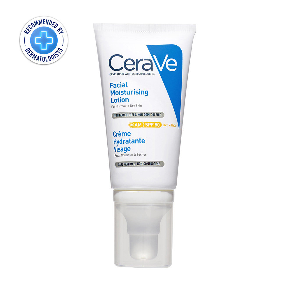 CeraVe AM SPF 50 Facial Moisturising Lotion for Normal to Dry Skin, 52 ml, Pack of 1 CeraVe AM SPF 50 Facial Moisturising Lotion for Normal to Dry Skin, 52 ml, Pack of 1