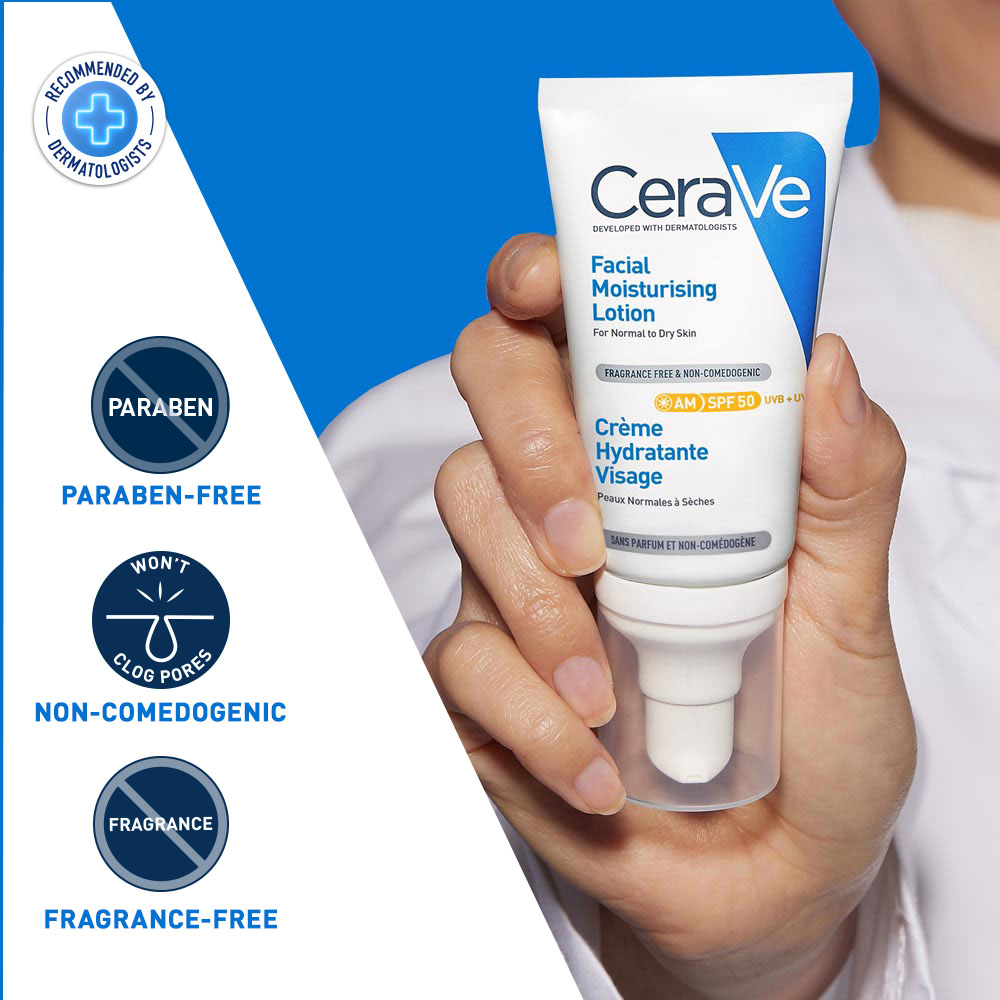 CeraVe AM SPF 50 Facial Moisturising Lotion for Normal to Dry Skin, 52 ml, Pack of 1 CeraVe AM SPF 50 Facial Moisturising Lotion for Normal to Dry Skin, 52 ml, Pack of 1