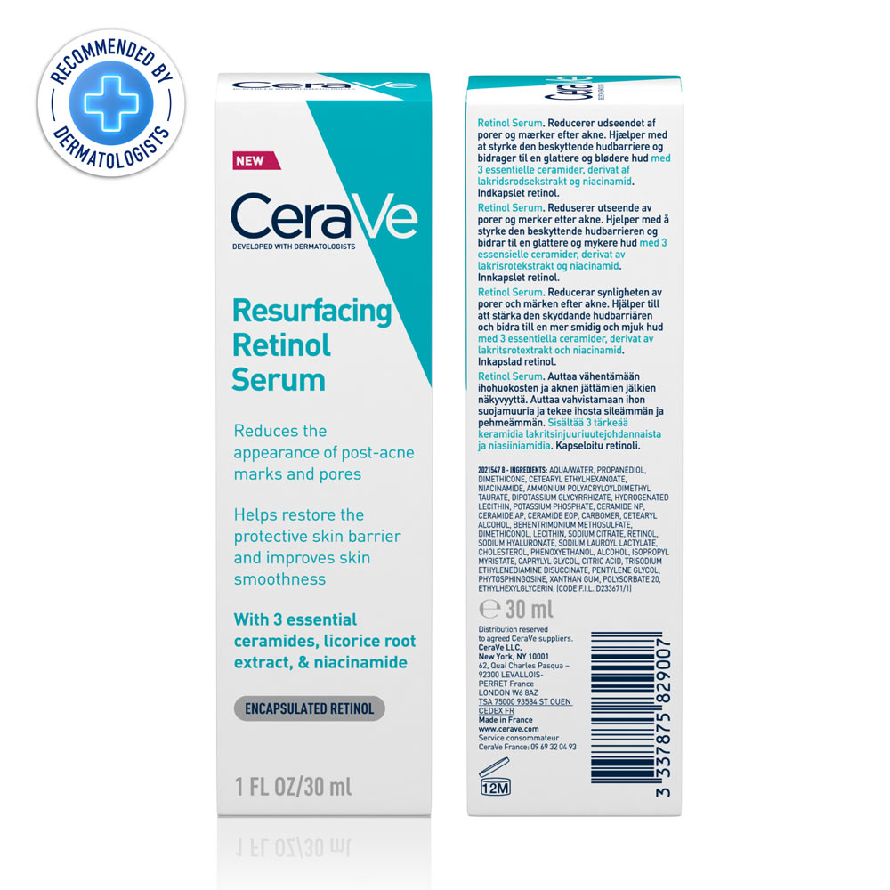 CeraVe Resurfacing Retinol Serum 30 ml | Reduces Acne Marks with Licorice Root Extract & Niacinamide, Pack of 1 CeraVe Resurfacing Retinol Serum 30 ml | Reduces Acne Marks with Licorice Root Extract & Niacinamide, Pack of 1