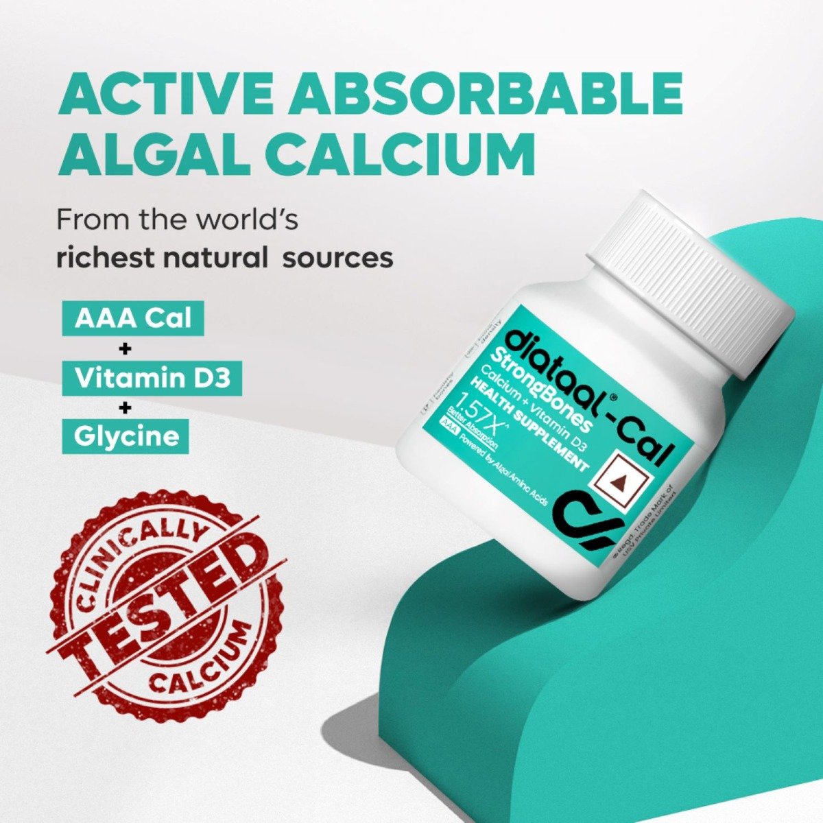 Diataal Cal Strong Bones 30 Tablets | Clinically Tested AAA Calcium + 400 IU Vit D3 + Glycine | 57% Better Absorption | For Strong Bones, Joints & Muscles | Patented Japanese Tech, Pack of 1 Tablet Diataal Cal Strong Bones 30 Tablets | Clinically Tested AAA Calcium + 400 IU Vit D3 + Glycine | 57% Better Absorption | For Strong Bones, Joints & Muscles | Patented Japanese Tech, Pack of 1 Tablet