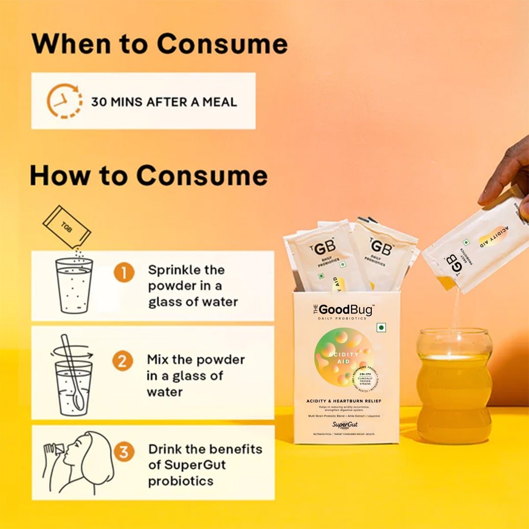 The Good Bug Acidity Aid Lemon Flavour Powder, 5gm x 15 Sachets, Pack of 1 The Good Bug Acidity Aid Lemon Flavour Powder, 5gm x 15 Sachets, Pack of 1