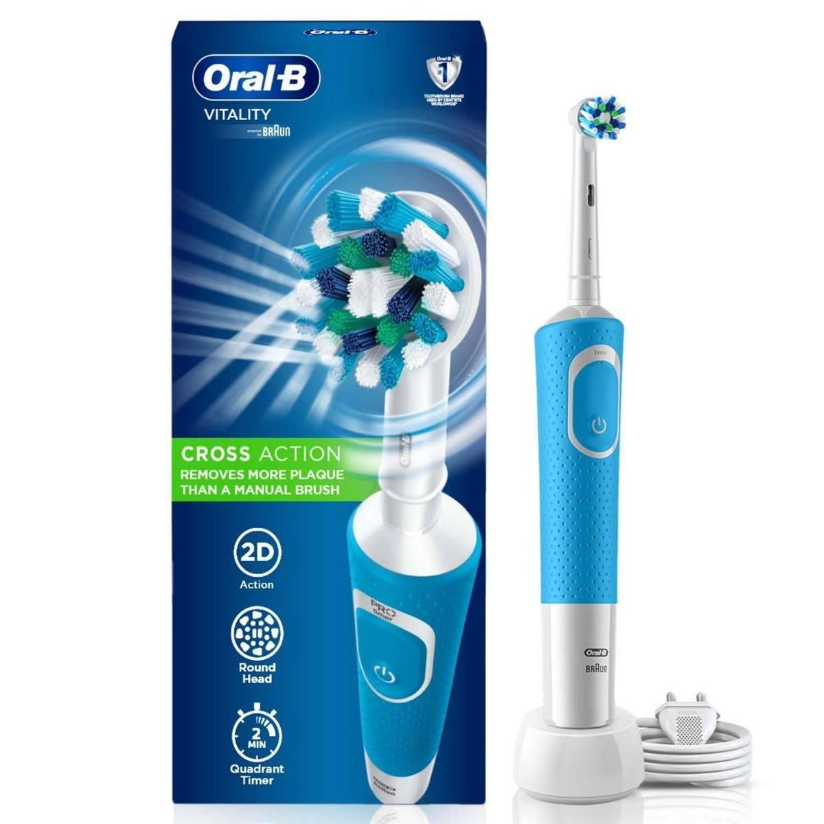 Buy Oral-B Vitality 100 Blue Criss Cross Electric Rechargeable Toothbrush for Adult, 1 Count | Powered By Braun | Online