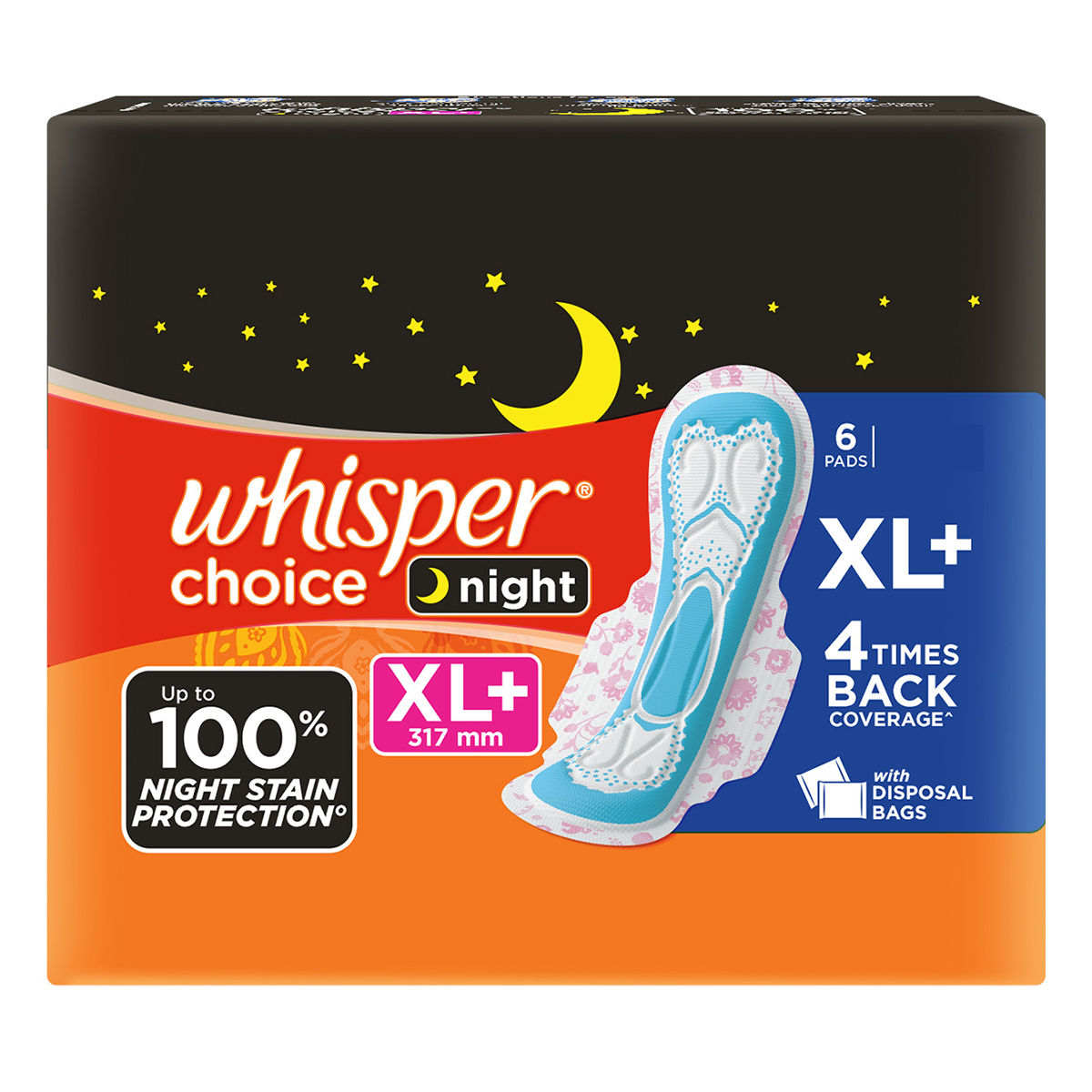 Whisper Choice Night Sanitary Pads XL+, 6 Count Price, Uses, Side Effects, Composition Apollo