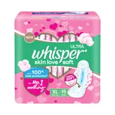 Whisper Ultra Skin Love Soft Sanitary Pads for Women XL, 15 Count, Pack of 1