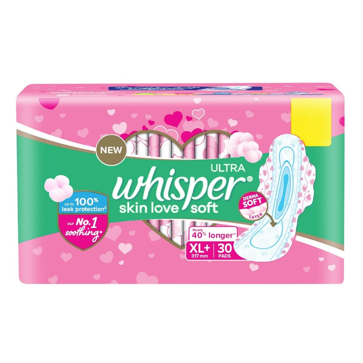 Whisper Ultra Skin Love Soft Sanitary Pads for Women XL+, 30 Count, Pack of 1 Whisper Ultra Skin Love Soft Sanitary Pads for Women XL+, 30 Count, Pack of 1