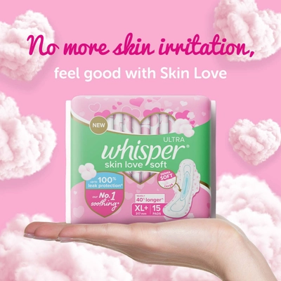 Whisper Ultra Skin Love Soft Sanitary Pads for Women XL+, 6 Count, Pack of 1