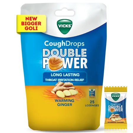 Vicks Cough Drops Ginger 25 Lozenges | For Fast Relief From Throat Irritation & Cough