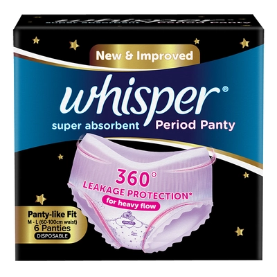 Whisper Super Absorbent Period Panty Medium-Large, 6 Count, Pack of 1