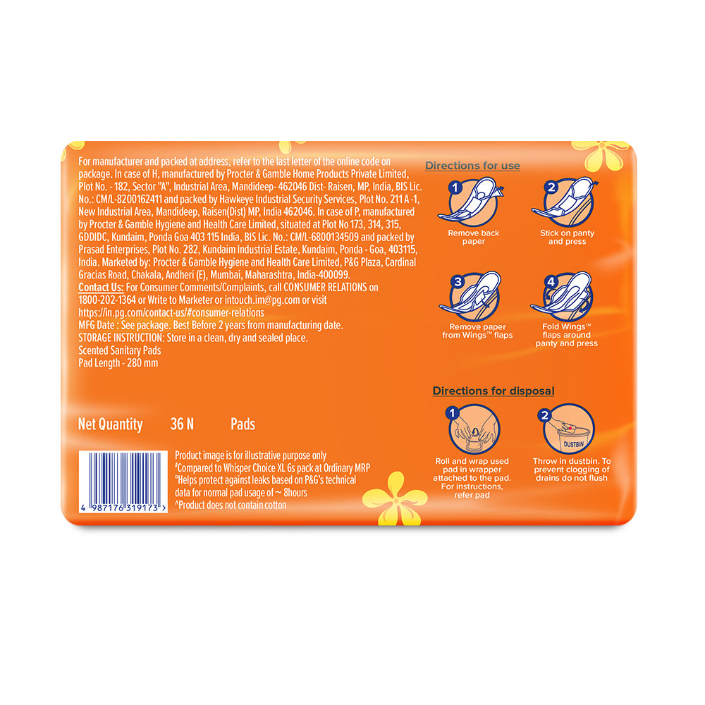 Whisper Choice Sanitary Pads XL, 36 Count, Pack of 1 Whisper Choice Sanitary Pads XL, 36 Count, Pack of 1