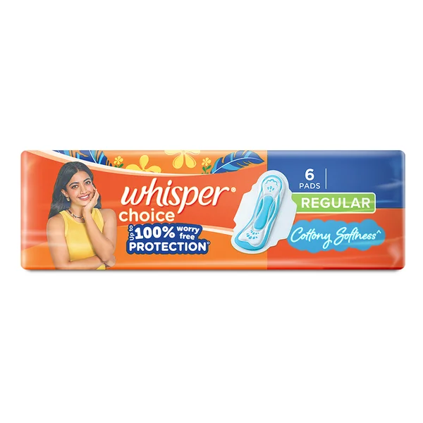 Whisper Choice Wings Sanitary Pads Regular, 6 Count, Pack of 1