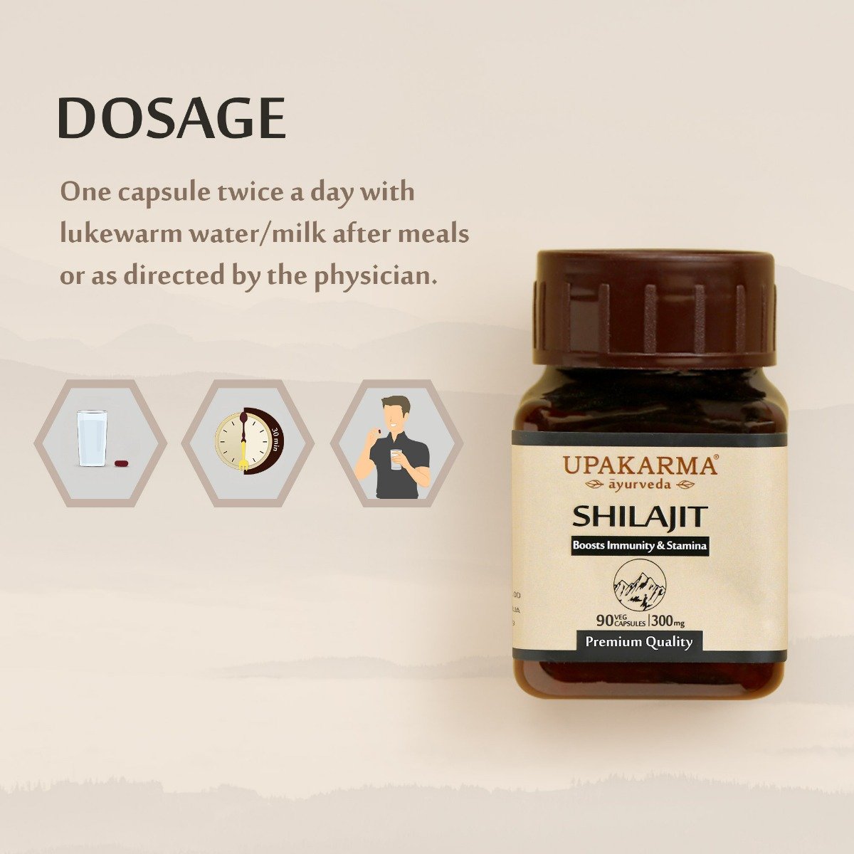 Upakarma Ayurveda Shilajit 300 mg, 90 Capsules, Pack of 1 Upakarma Ayurveda Shilajit 300 mg, 90 Capsules, Pack of 1