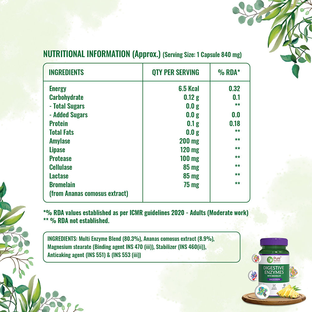 Pure Nutrition Digestive Enzymes 840 mg, 60 Capsules Price, Uses, Side
