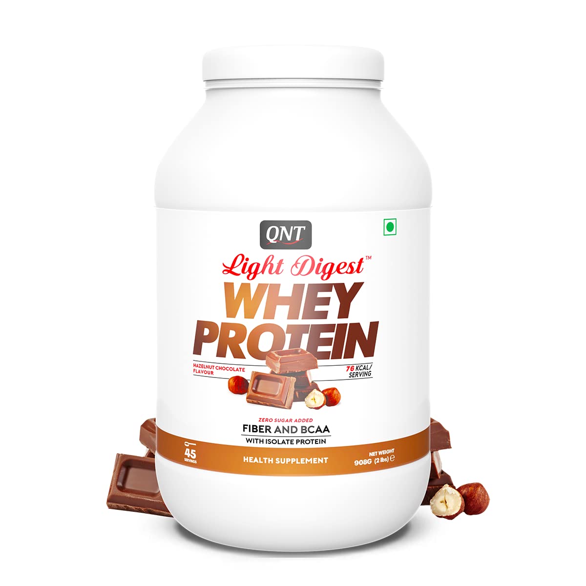 QNT Light Digest Whey Protein Hazelnut Chocolate Flavour Powder, 908 gm