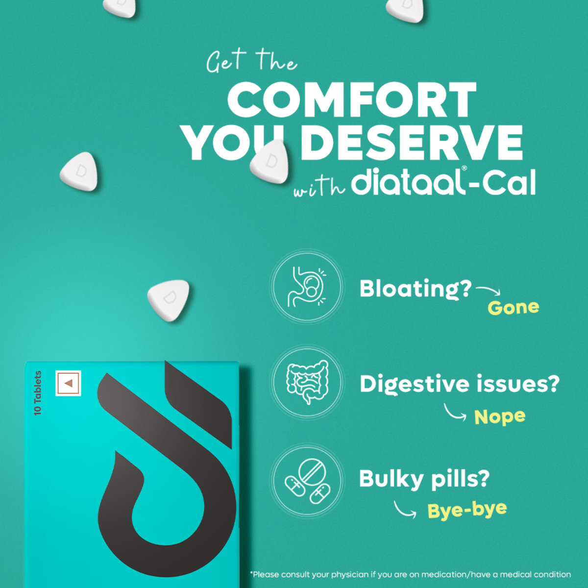 Diataal Cal Strong Bones 10 Tablets | Clinically Tested AAA Calcium + 400 IU Vit D3 + Glycine | 57% Better Absorption | For Strong Bones, Joints & Muscles | Patented Japanese Tech |, Pack of 10 Diataal Cal Strong Bones 10 Tablets | Clinically Tested AAA Calcium + 400 IU Vit D3 + Glycine | 57% Better Absorption | For Strong Bones, Joints & Muscles | Patented Japanese Tech |, Pack of 10