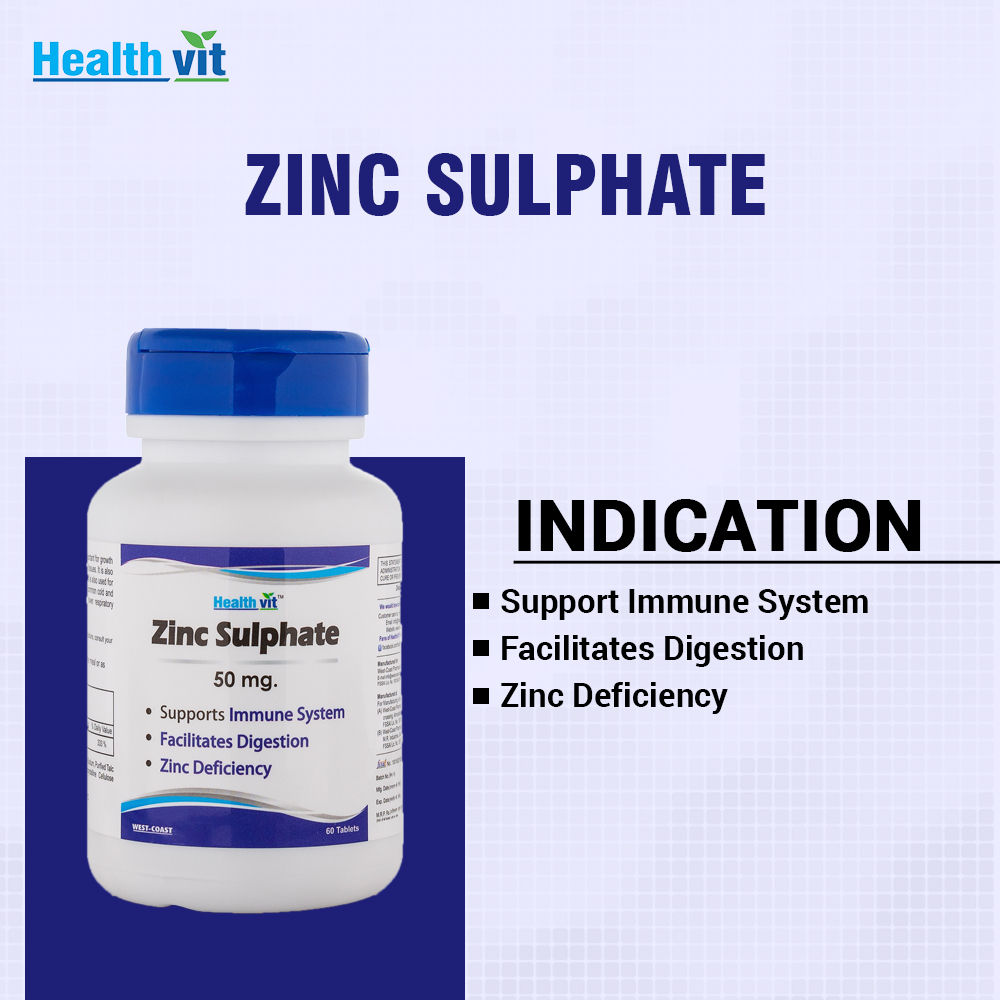Healthvit Zinc Sulphate 50 mg, 60 Tablets, Pack of 1 
