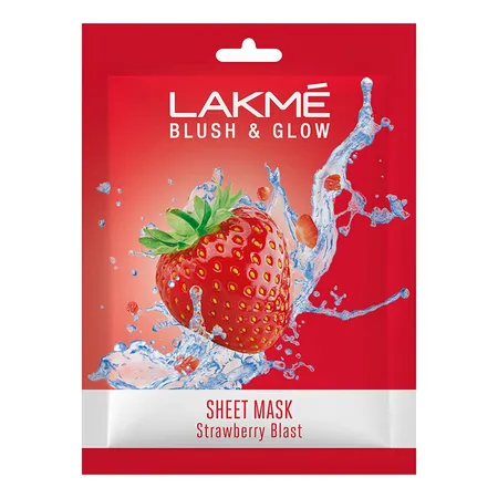 Lakme Blush & Glow Strawberry Blast Sheet Mask 25 ml | With Pure Strawberry Extract | Fruit Facial Like Glow In 15 Min | Gives Rejuvenated Feel