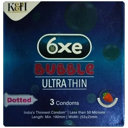 6Xe Bubble Tltra Thin Strawberry Flavour Condoms, 3 count