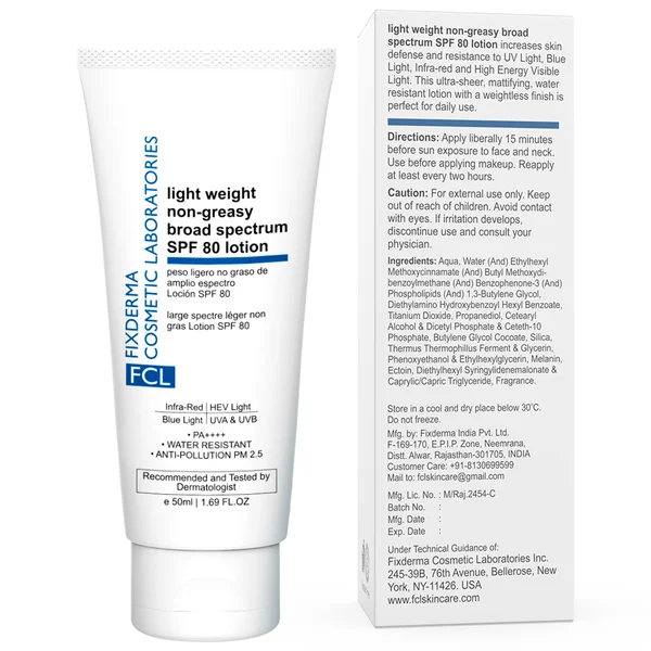 Fixderma Shadow Sunscreen SPF 80 PA++++ Lotion, 50g - Lightweight, Non- Greasy, UVA/UVB Sun Protection