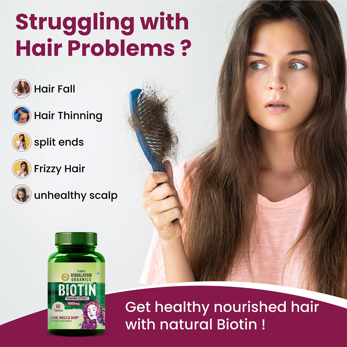 Vlado’s Himalayan Organics Biotin 10000 MCG Tablets for Men & Women, 60 Veg Tablets | Hair Growth, Radiant Skin and Stronger Nails I Sesbania Grandiflora Extract Biotin, Pack of 1 Vlado’s Himalayan Organics Biotin 10000 MCG Tablets for Men & Women, 60 Veg Tablets | Hair Growth, Radiant Skin and Stronger Nails I Sesbania Grandiflora Extract Biotin, Pack of 1