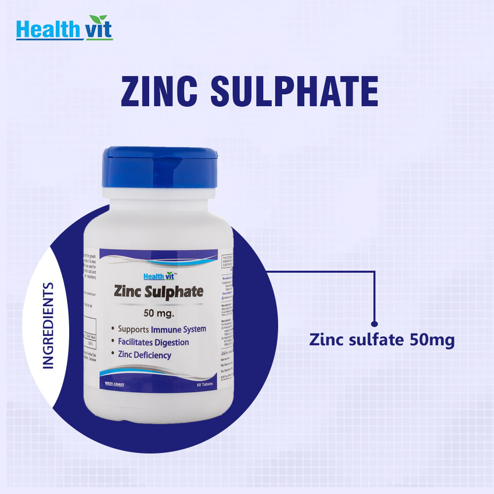 Healthvit Zinc Sulphate 50 mg, 60 Tablets, Pack of 1 