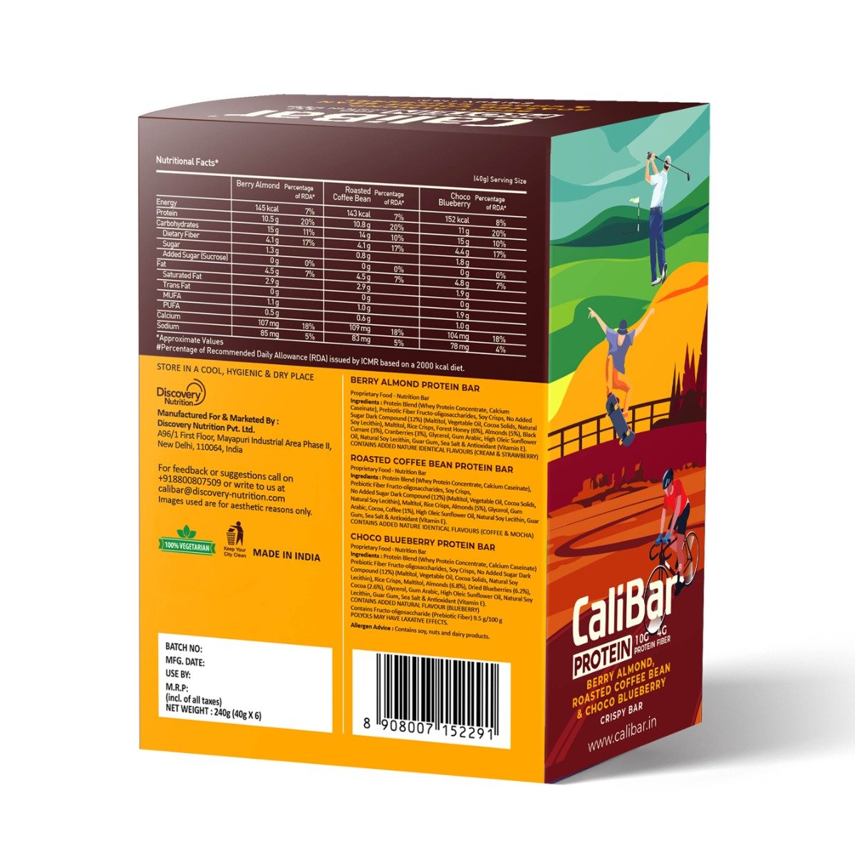 CaliBar 10g Protein 6-BAR Variety Pack | No Added Sugar, 6x40 gm, Pack of 1 CaliBar 10g Protein 6-BAR Variety Pack | No Added Sugar, 6x40 gm, Pack of 1