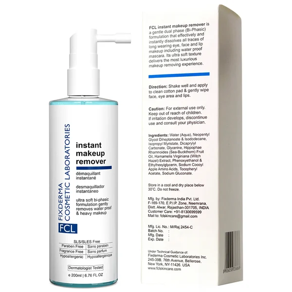 FCL Bi-Phasic Instant Makeup Remover, 200ml - Waterproof, Eye & Lip Makeup Remover